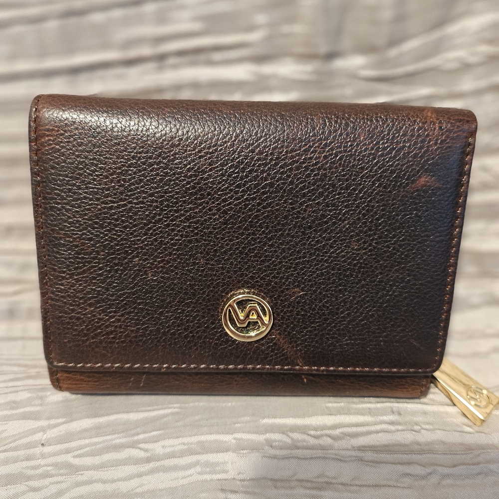 Brown Leather Wallet with Gold Accent